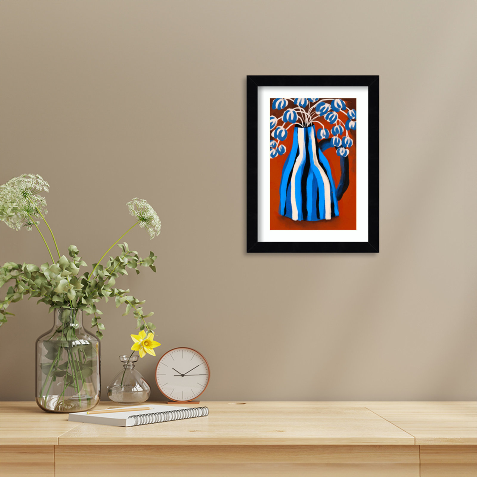 Galya "Striped Vase" Print by Treechild, Black, 13" H x 10" W