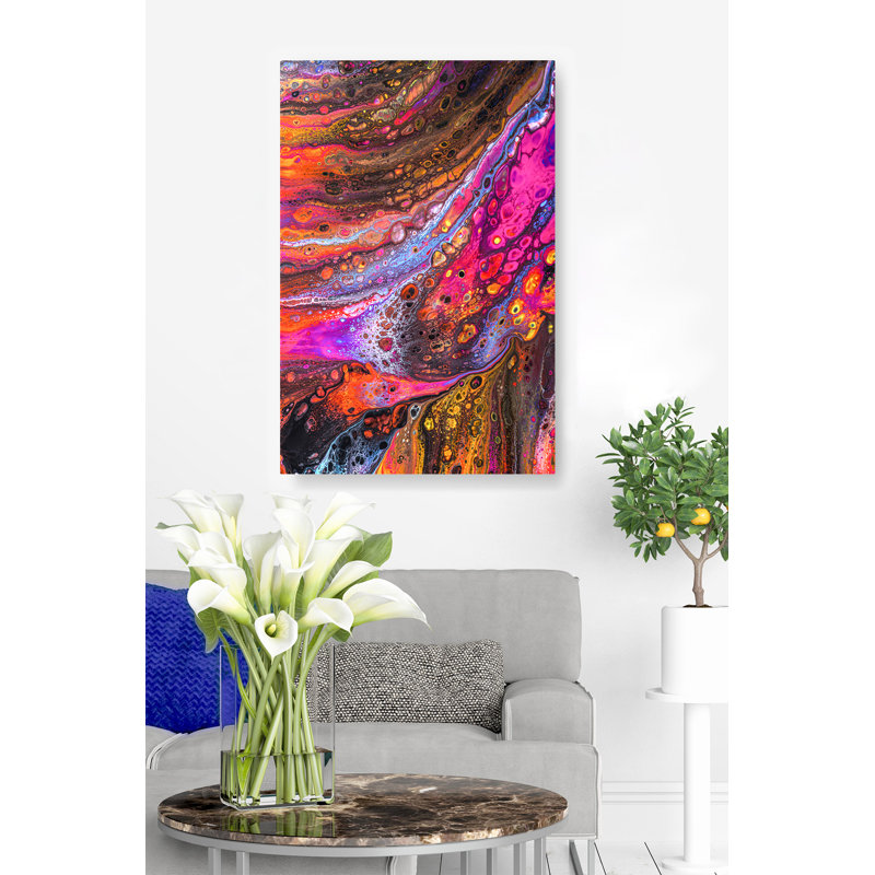 Peintures, abstrait, rouge, mauve, orange, rose, H 24 po x l 36 po x P 1,5 po