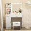Meuble-lavabo à 3 tiroirs, grand miroir avec ampoule intégrée, tabouret de chambre pour la chambre