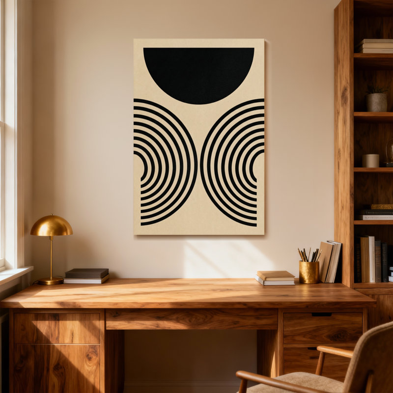 Motif demi-cercle et anneaux concentriques noir Fashion, H 16 po x l 24 po