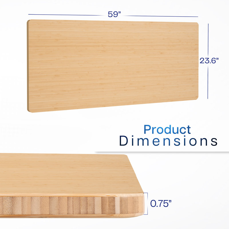 Universal Table Top for Sit to Stand Desk Frames, Bamboo, 1-Piece, 60" x 24"