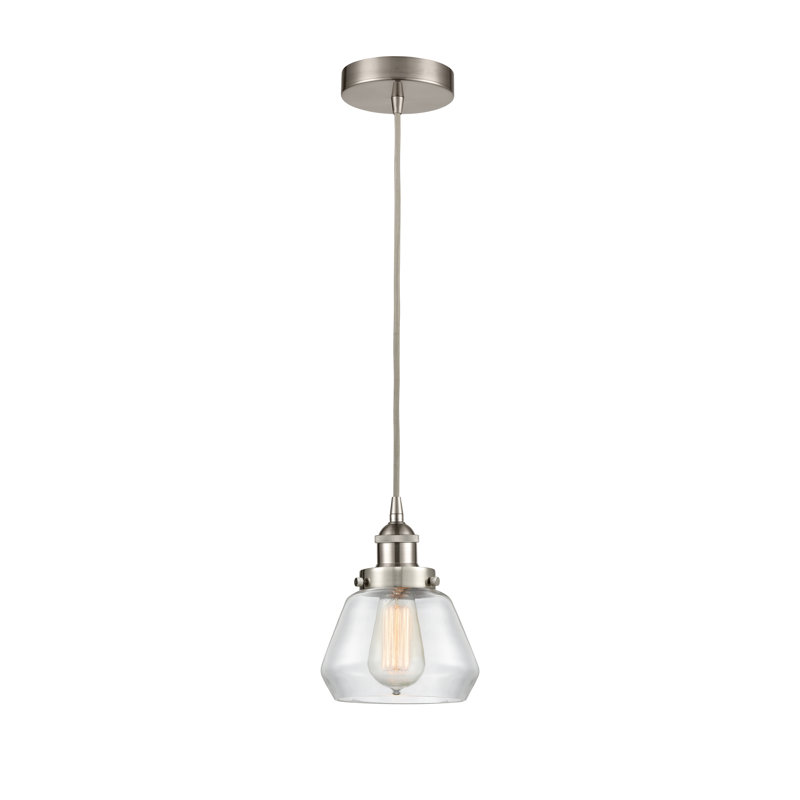Luminaire suspendu conique à 1 lumière Cahn, Transparent, Nickel satiné brossé