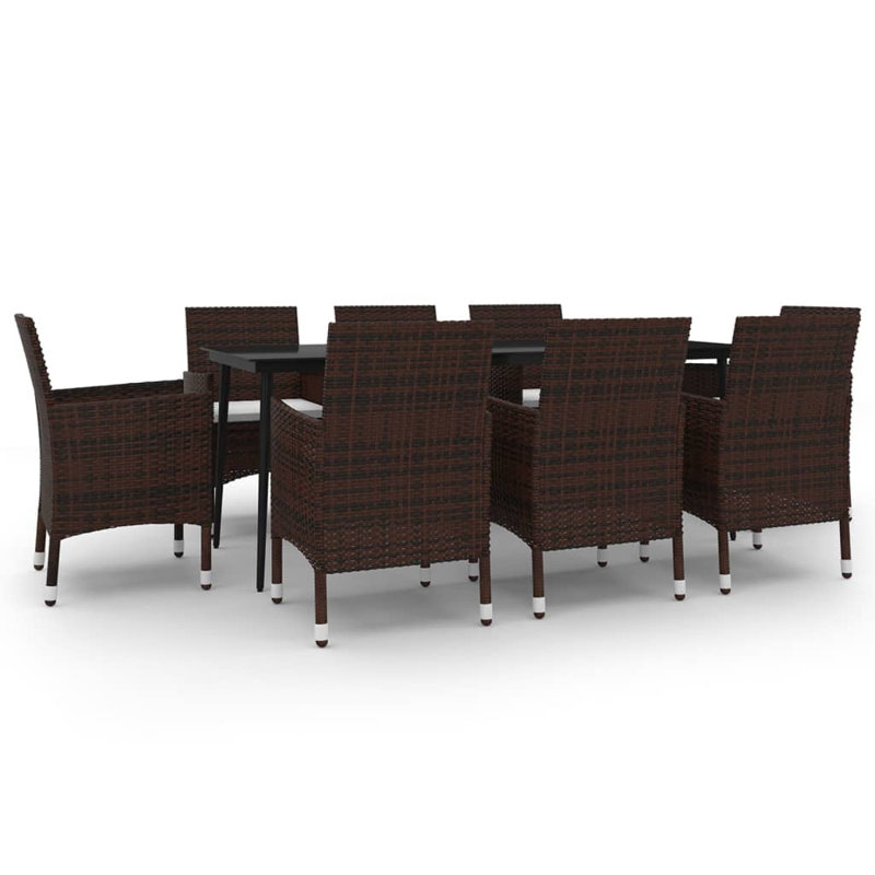 Ensemble de salle à manger rectangulaire avec coussins 78,7 po Nikaila, Brown/White, 8