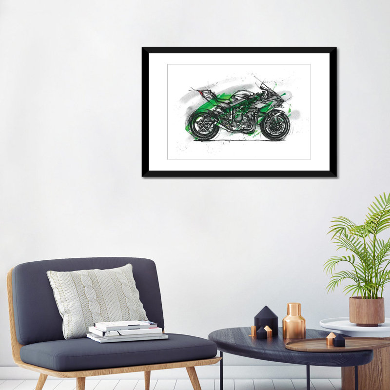 " Ninja H2R " by Frank Banda, 16" H x 24" W x 1" D, Black Framed Fine Art Paper, White
