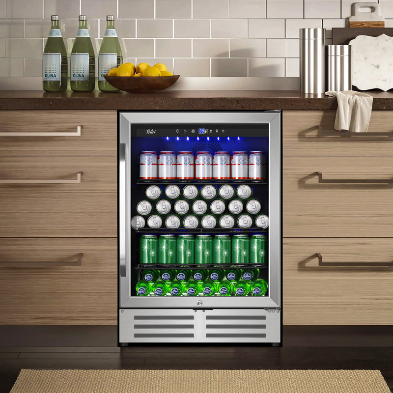 24-inch 210 Can Freestanding/Built-in Beverage Cooler - Energy Efficient, Quiet, Home Bar Fridge with Safety Lock