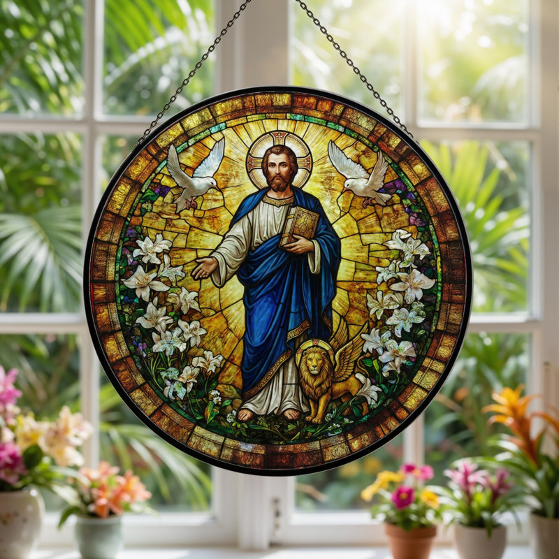 Vitrail de fenêtre en verre coloré Icon, H 7,8 po