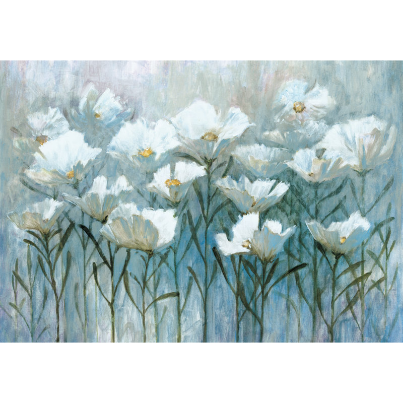 White Flower Field Teal - Wrapped Canvas Art Prints, 20cm H x 30cm W