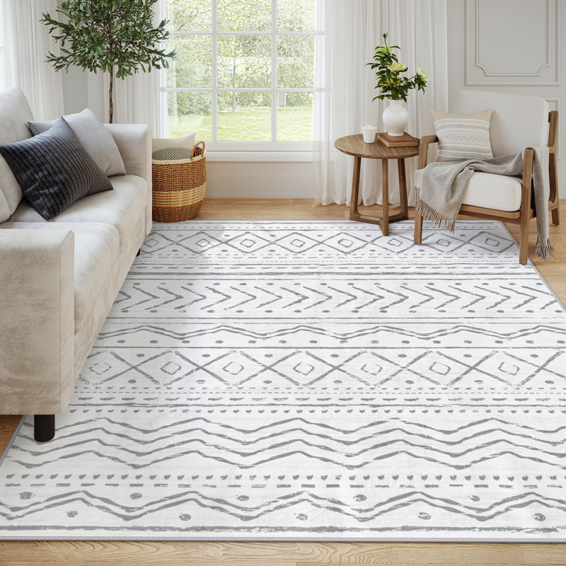 Tapis marocain à rayures Tribal, Rectangulaire 8 pi x 10 pi, Gris / Rose