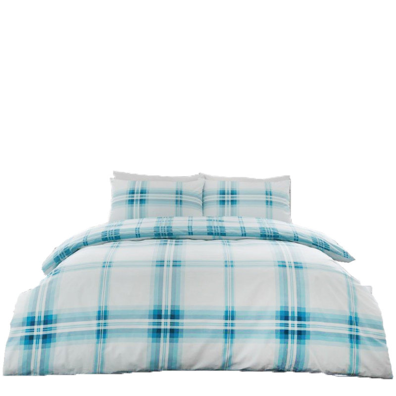 Soft Checked Duvet Cover Set with Pillowcases, Polycotton, Light weight Bedding, King, Teal