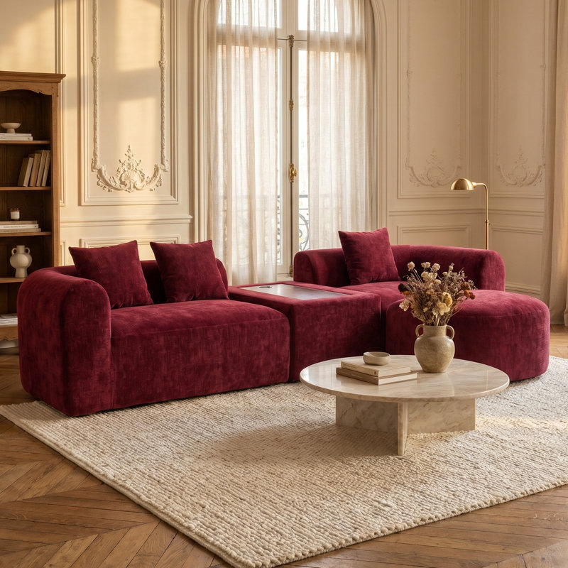 Canapé modulaire chenille modulaire avec siège de chargement USB personnalisable pour salon, Red Chenille
