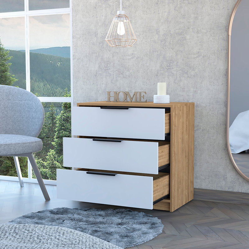 Commode à trois tiroirs, Brun / Blanc