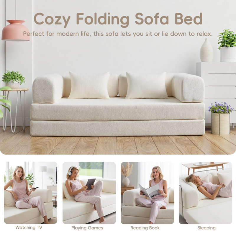 2 Seater Chenille Sofa Bed, Beige