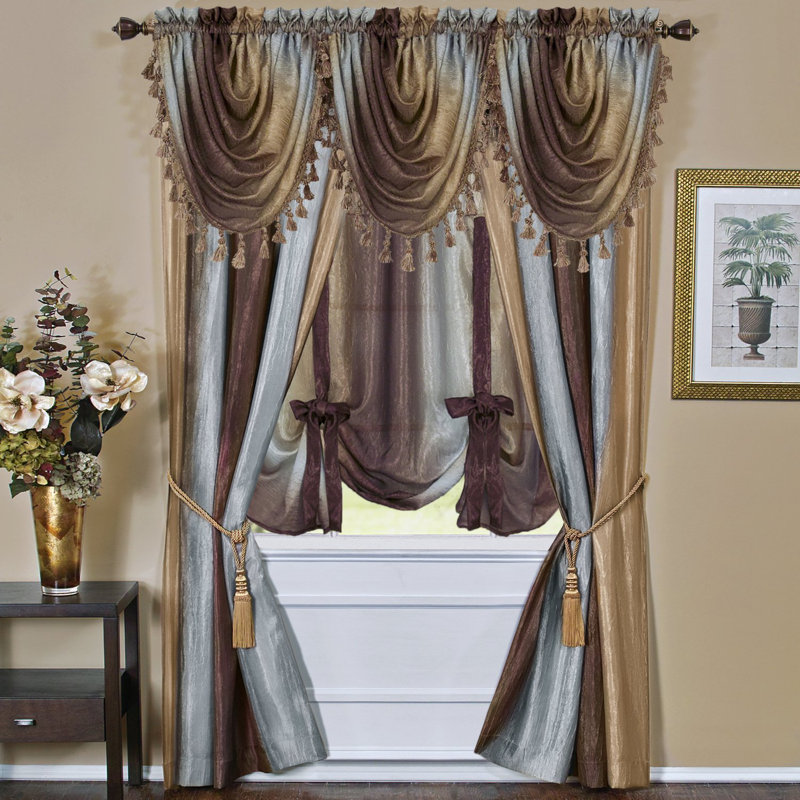 Reasor Semi Sheer Curtain Pair, 50" W x 63" L, Brown