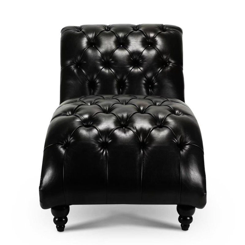 Chaise longue de style moderne avec une profondeur de siège de 44,09 po et une structure en bois massif de qualité, Black