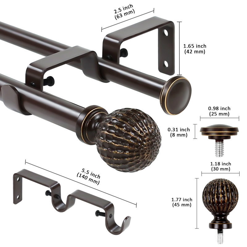 Tringle à rideaux double 5/8 po avec embouts Balle, Bronze Gold