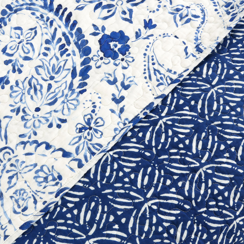 Erindale Navy Blue Cotton Reversible King Quilt Set
