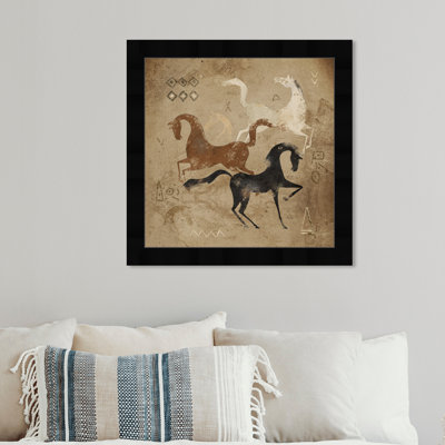 Oliver Gal Primitive Cave Horse Drawing Framed Canvas Art Print For Office