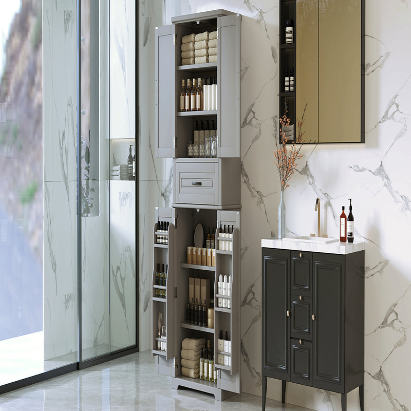 Armoire de rangement pour salle de bain avec espace de rangement multifonctionnel, tiroir avec glissières, tablette réglable