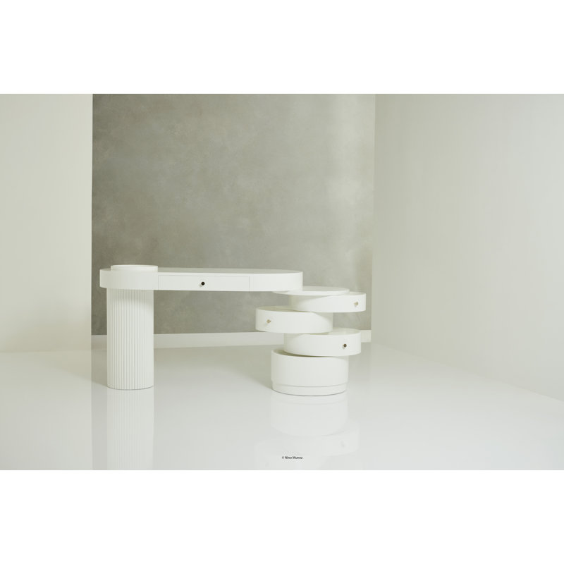 White Oval Desk with Fluted Column and Drawers