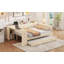 Lit plateforme double tapissier pleine grandeur avec tablettes de rangement, bureau, station de charge et lit gigogne, beige