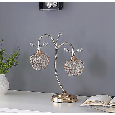 17.25" Rose Gold 2-Floral Bell Glam Metal Table Lamp