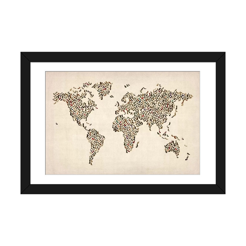 «Women Shoes (bottes) World Map» par Michael Thompsett, impression sur toile tendue, H 16 po x l 24 po x P 1 po, Blanc