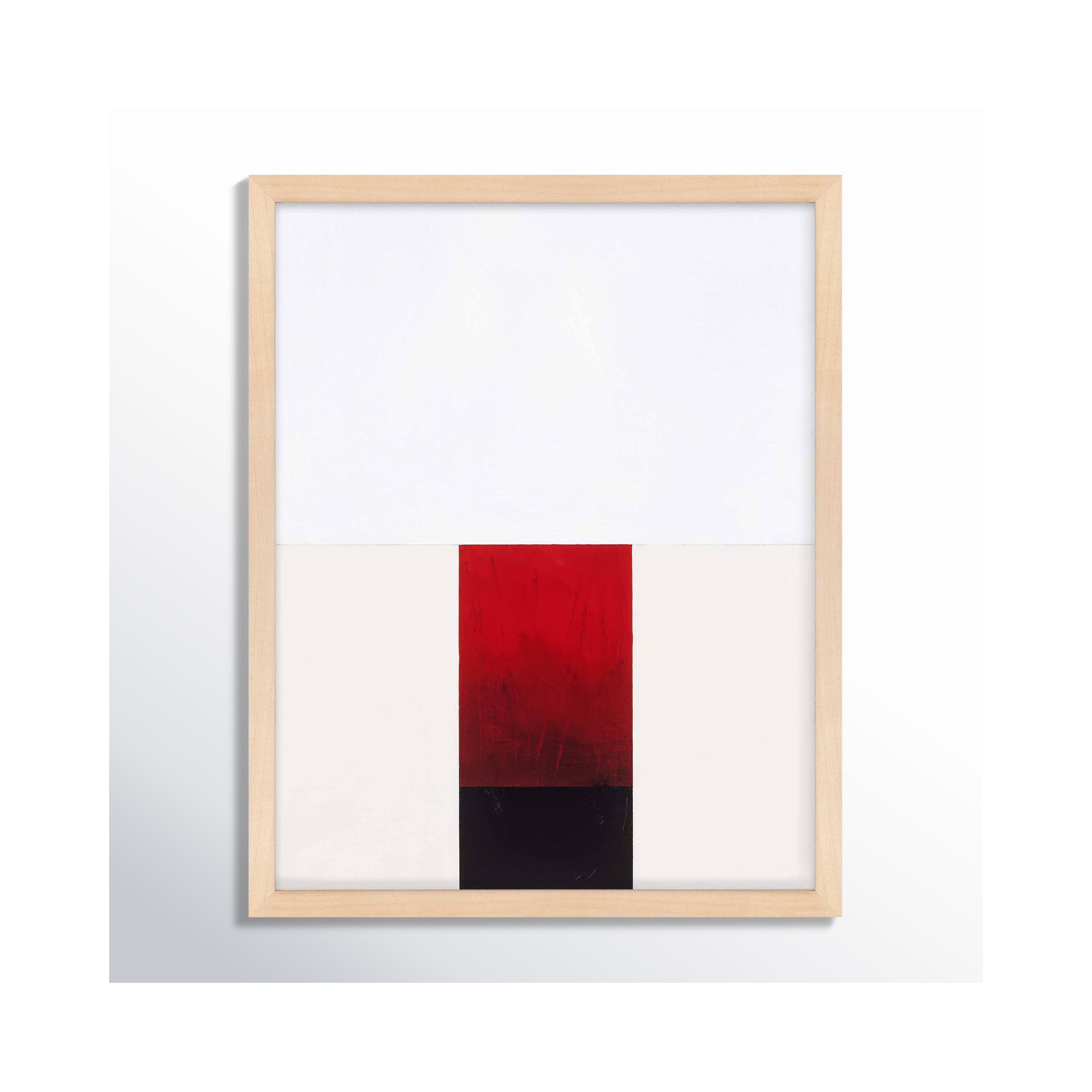 Tempo With Red 2 by Robert Kamnatnik, 20" H x 16" W x 1.25" D, Maple Framed Paper