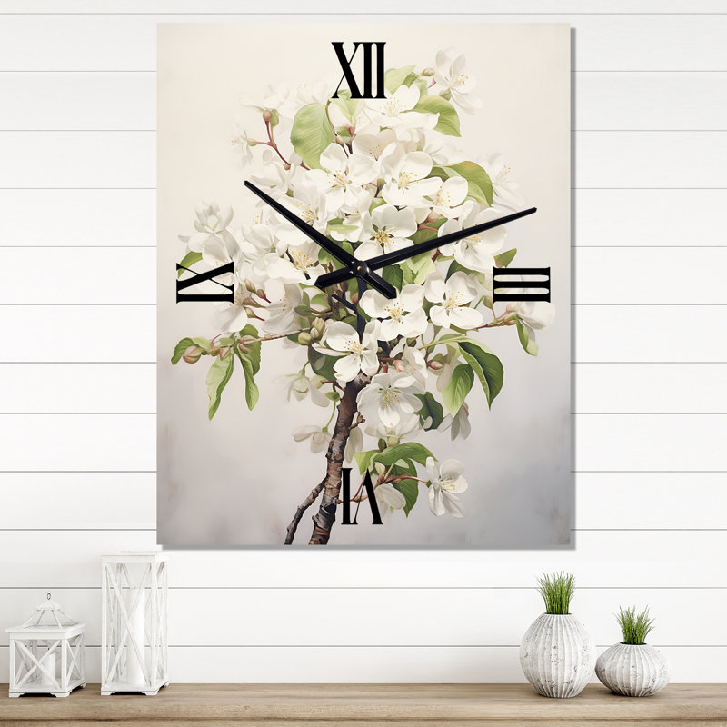 Fleur de pommier élégance monochromatique XXV - Horloges murales florales, Très grand