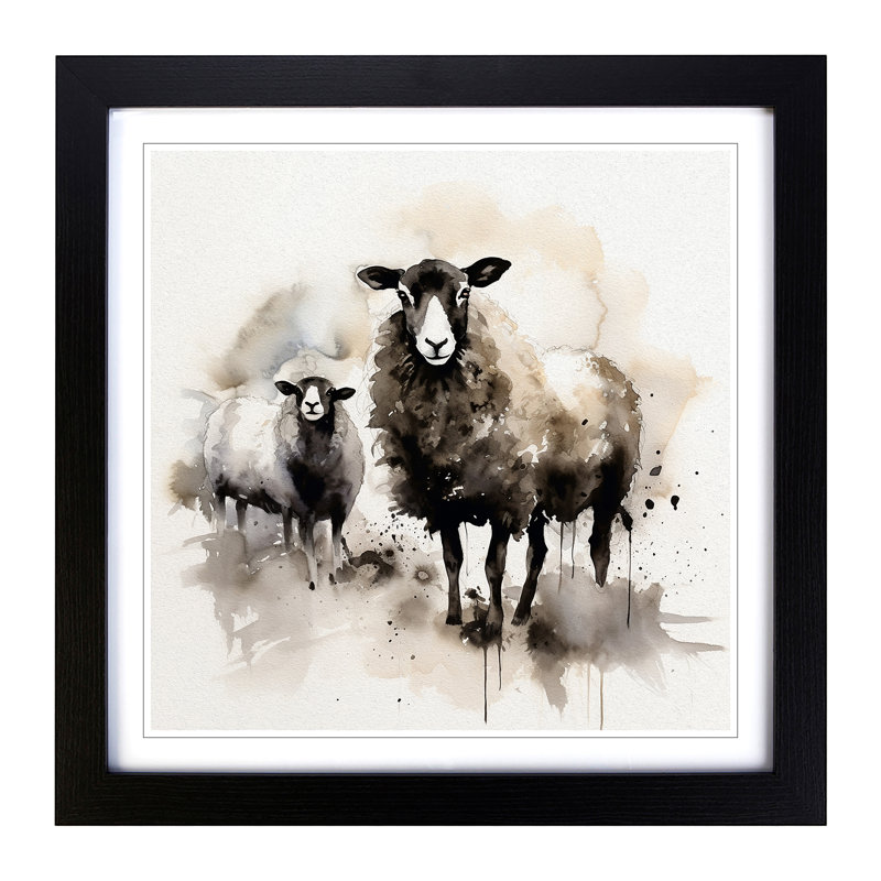 Sheep Ink Wash No.1 - Framed Print, Black