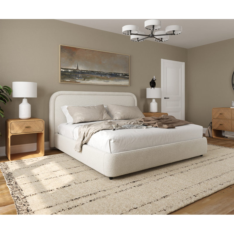 Upholstered Platform Bed with Smooth Padded Headboard, King