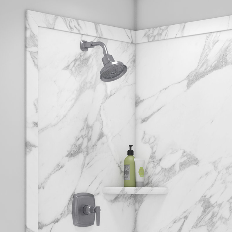 FlexStone Elegance 2-Panel 48"W x 36"D x 80"H Corner Shower Surround in Calacatta White, Calacatta White
