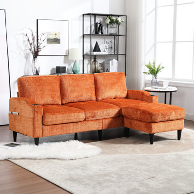 Aleshire Chenille Living Room Couch With Convenient Storage And Cup Holder Amenities Holders