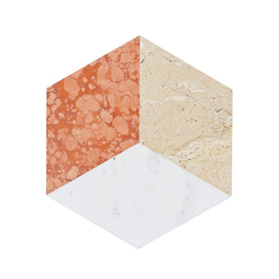 Carrelage hexagonal de luxe en jet d'eau de couleur blanc or rouge, pierre naturelle pour mur et plancher de couloir, surface polie, 12 pièces par boîte,