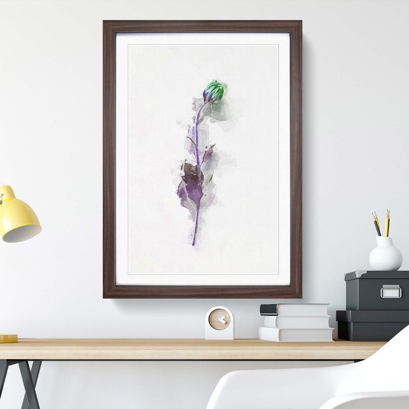 A Single Purple Flower in Abstract - Framed Print, 36cm H x 27cm W x 2cm D, Walnut Framed