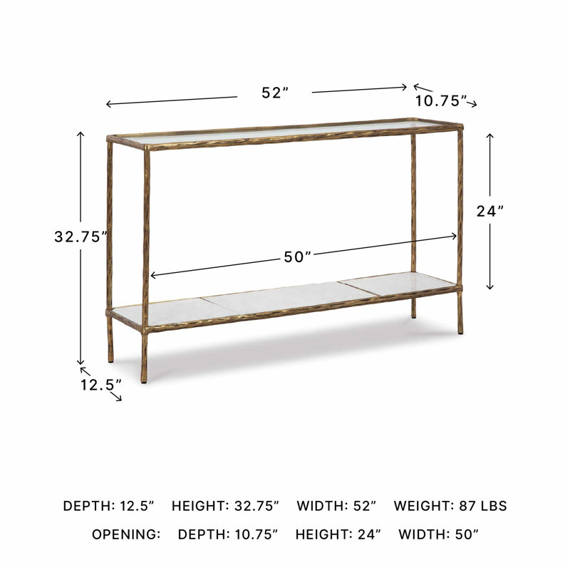 Hanriette 52'' Glass Top Console Table, Antiqued Brass