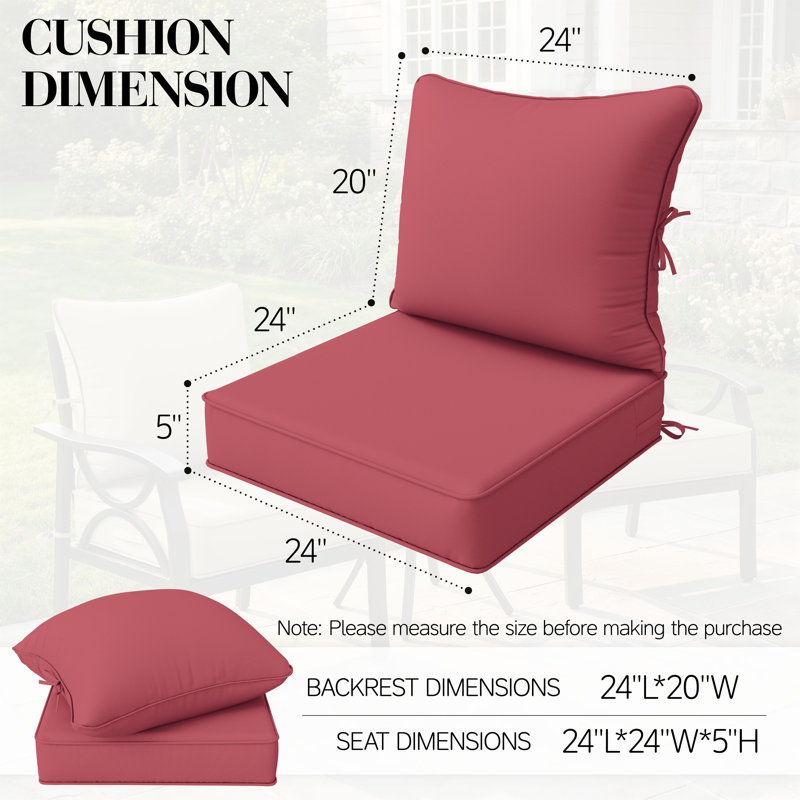 Ensemble de coussins de siège d'extérieur Wynee, 5", Rouge / fuchsia, 24" W x 24" D