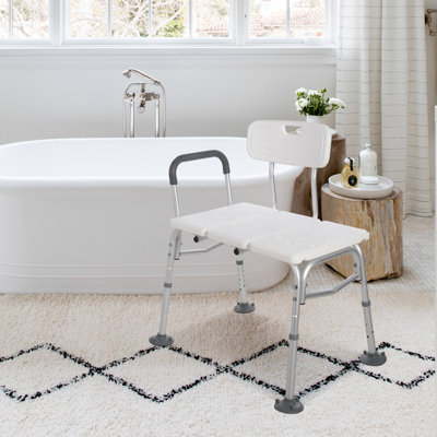 Banc de transfert de baignoire pour baignoire, chaise de douche compacte de 300 lb avec dossier et accoudoirs rembourrés, banc de douche à hauteur réglable, accoudoir pour transfert, siège de douche et ventouses pour personnes âgées, personnes à mobilité réduite