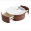 Table basse ronde moderne mobile avec roulettes, 2 tiroirs, plateau en marbre fritté à motif marbré-132157407