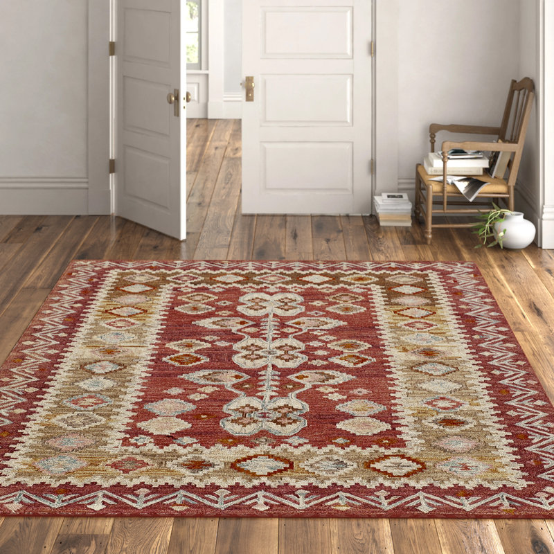 Breesport Oriental Handmade Tufted Wool Red/Beige Area Rug, Rectangle 7'6" x 9'6"