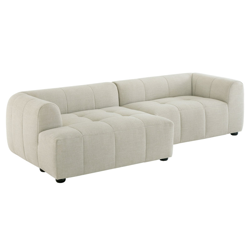 Canapé modulaire en tissu avec méridienne Liana, Tissu beige, Faisant face à la gauche