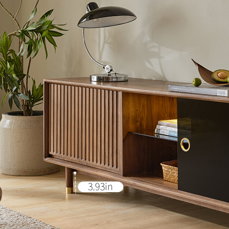 Meuble télé Mid-Century en bois de noyer noir, H 22,04 po x L 70,86 po x l 15,74 po