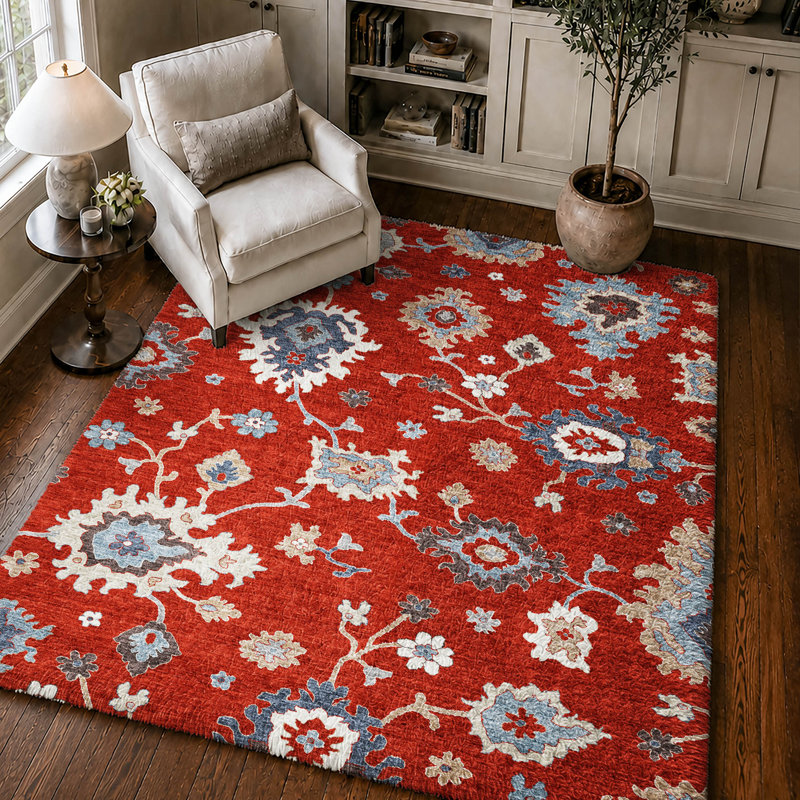 Tapis Oushak Dream Shag ADS753, lavable à la machine, de qualité supérieure, Red, 5' x 7'6"