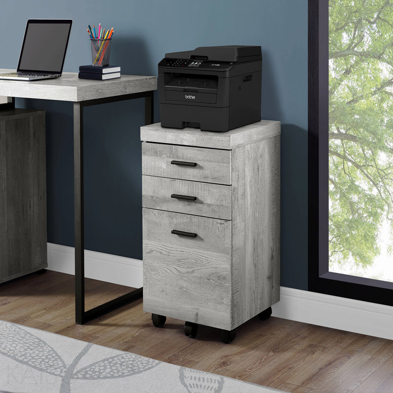Grey Laminate Contemporary Rolling File Cabinet With Storage Drawers & Printer Stand, Gray