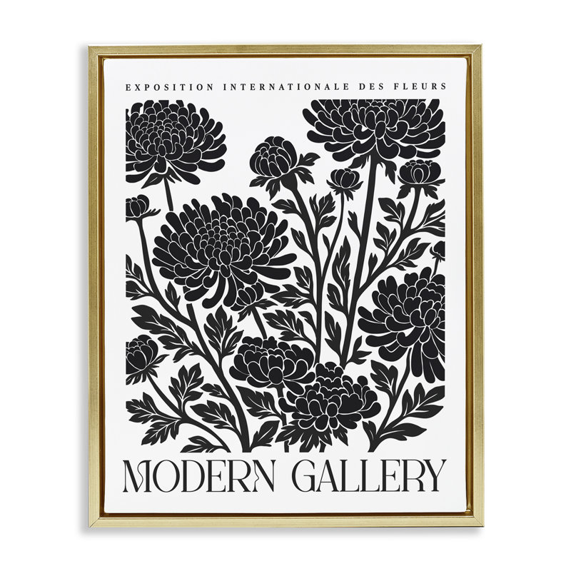 Art mural moderne sur toile flottante encadré de fleurs de chrysanthème moderne, design par lettré et doublé