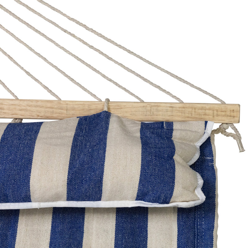 Striped Macrame Quilted Two Person Double Hammock With Pillow - 9' X 55" - Blue And Cream