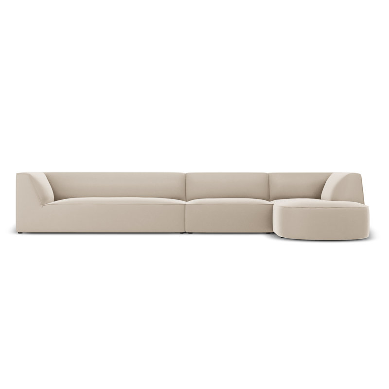 Adoraim 6 Seater Velvet Sofa & Chaise, Beige, Right Hand Facing