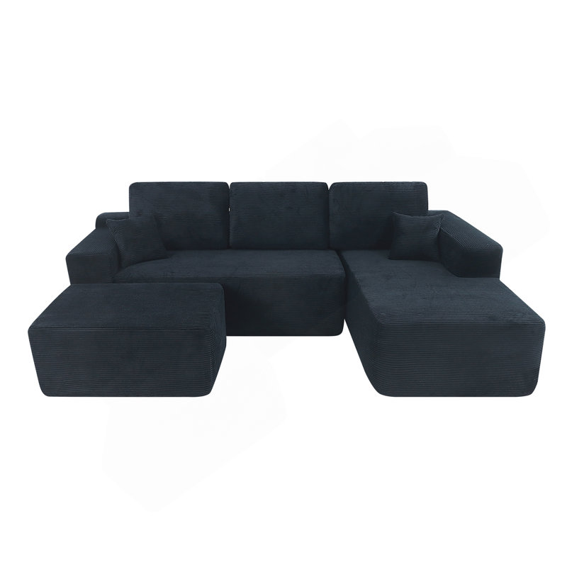Canapé modulaire 105,7 po avec méridienne en forme de U, canapé modulaire moderne avec assise profonde, canapé rembourré pour chambre à coucher de salon, sans assemblage requis, (tissu velours côtelé), noir