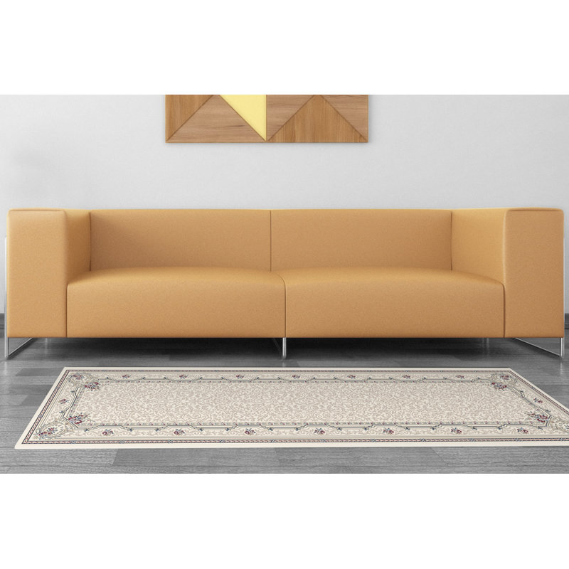 Tapis tissé à la machine ivoire/vert Kellyville, Tapis de couloir : 2 pi 2 po x 7 pi 7 po
