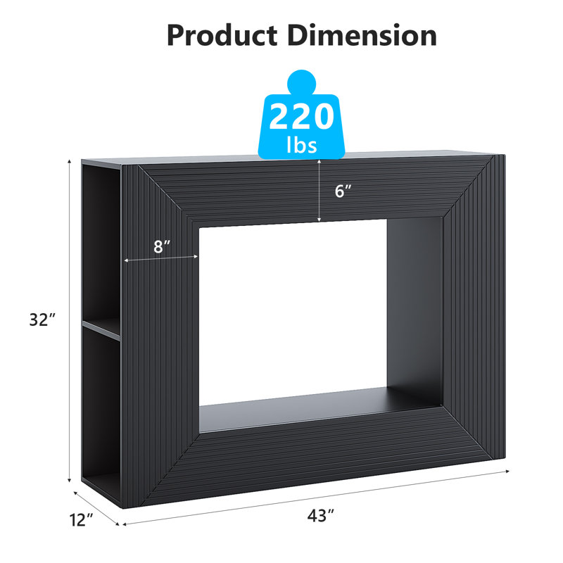 Console de 43 po avec tablettes de rangement et lumières pour le vestibule du salon, Black