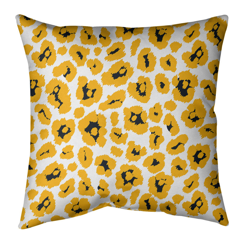 Housse de coussin carrée, Blanc / jaune/ noir, 18" x 18", Faux lin
